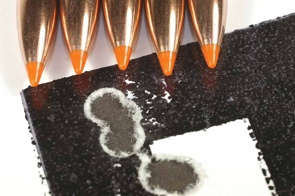 CFE 223 powder and Nosler 55-grain Ballistic Tip bullets loaded in the 22 Nosler produced this group at 100 yards.